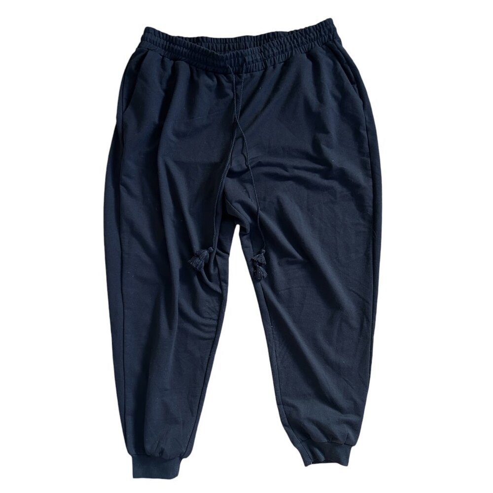 NWT ELOQUII Black Jogger Sweatpants Size 18/20 Tassels Drawstring Elastic Waist